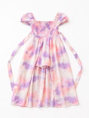 Poppies and Roses Pastel Pink & Lavender Smocked Puff Sleeve Romper